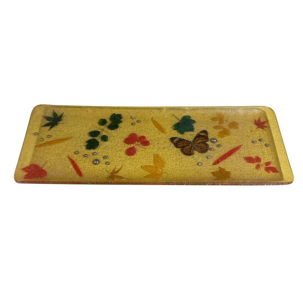 Vintage Resin Tray with Butterfly